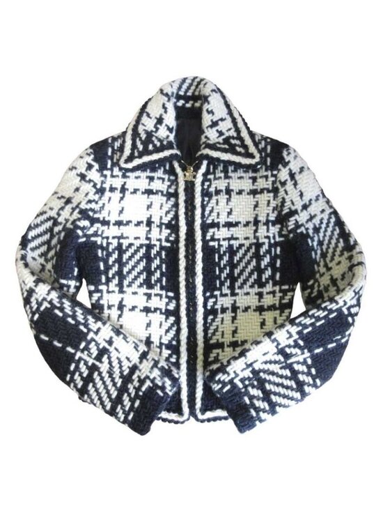 Celine Jackets & Blazers - ★SOLD★ Celine Wool Tweed Short Jacket Macadam Logo Knit Blouson Check White